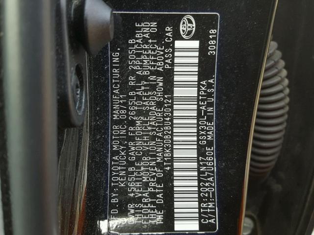 4T1BK3DB2BU430121 - 2011 TOYOTA AVALON BAS BLACK photo 10