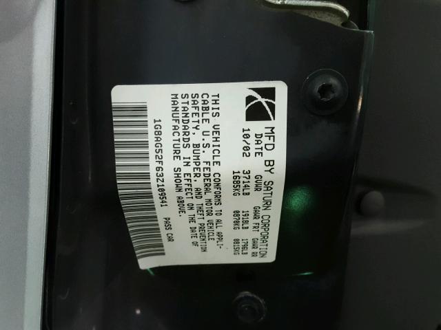 1G8AG52F63Z109541 - 2003 SATURN ION LEVEL SILVER photo 10