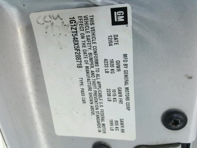 1G1ZT548X5F208718 - 2005 CHEVROLET MALIBU LS Gümüş foto 10