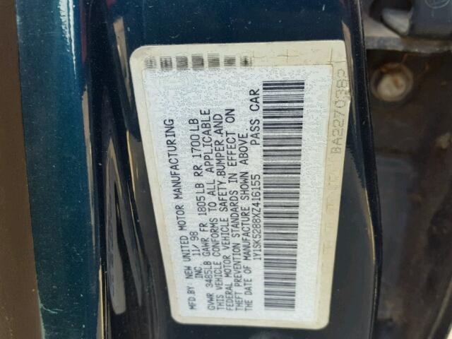 1Y1SK5288XZ416155 - 1999 CHEVROLET GEO PRIZM 青绿色 照片 10