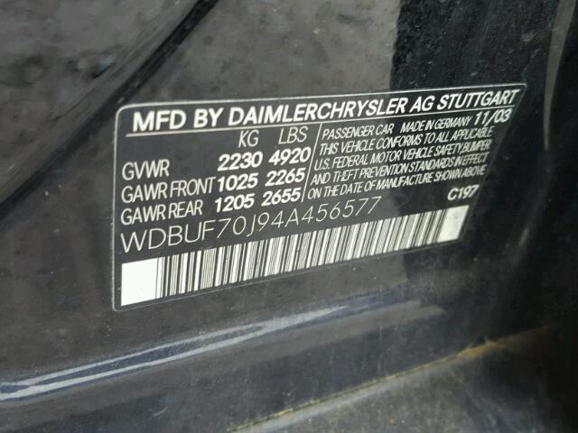 WDBUF70J94A456577 - 2004 MERCEDES-BENZ E 500 BLACK photo 10