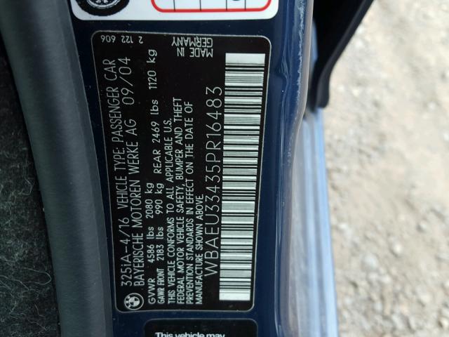 WBAEU33435PR16483 - 2005 BMW 325 XI BLUE photo 10