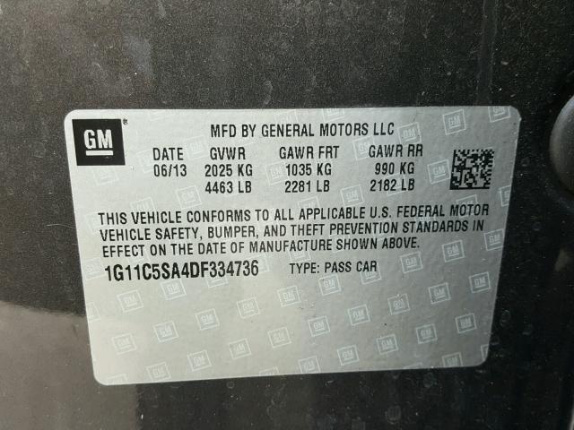 1G11C5SA4DF334736 - 2013 CHEVROLET MALIBU 1LT 石墨色 照片 10