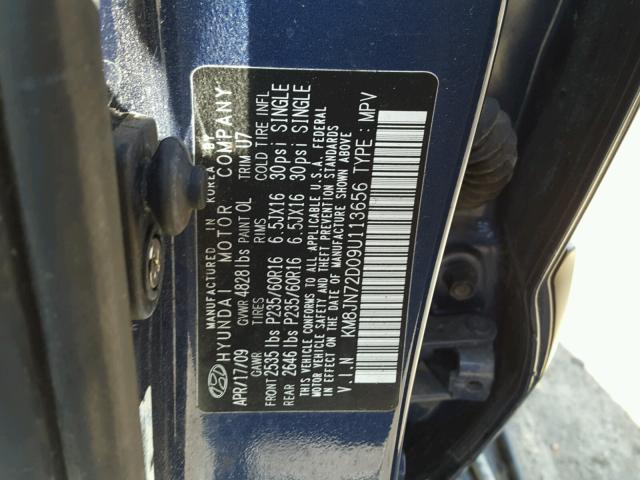 KM8JN72D09U113656 - 2009 HYUNDAI TUCSON SE BLUE photo 10