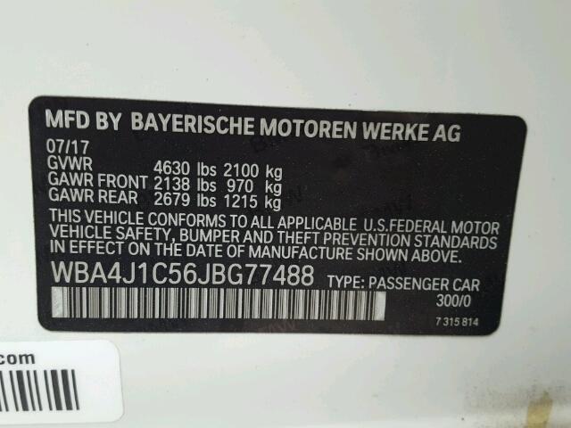 WBA4J1C56JBG77488 - 2018 BMW 430I GRAN WHITE photo 10