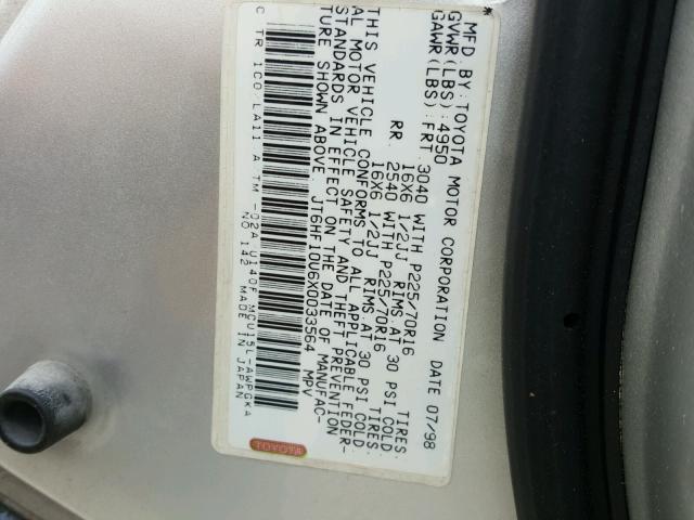 JT6HF10U6X0033564 - 1999 LEXUS RX 300 SILVER photo 10