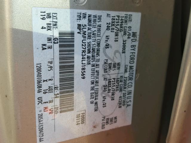 5LMFU27R34LJ18569 - 2004 LINCOLN NAVIGATOR Brązowy zdjęcie 10