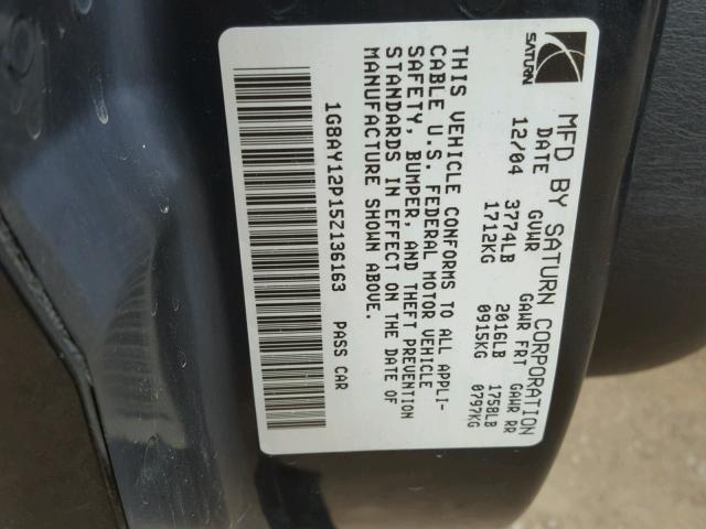 1G8AY12P15Z136163 - 2005 SATURN ION REDLIN BLACK photo 10