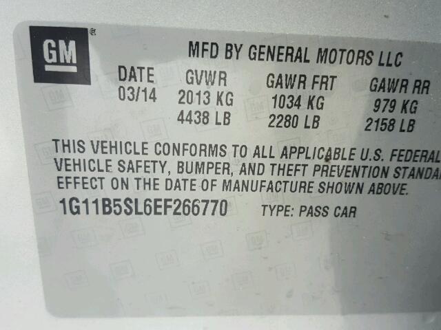 1G11B5SL6EF266770 - 2014 CHEVROLET MALIBU LS ვერცხლისფერი ფოტო 10