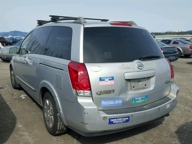 5N1BV28U95N136890 - 2005 NISSAN QUEST S SILVER photo 3