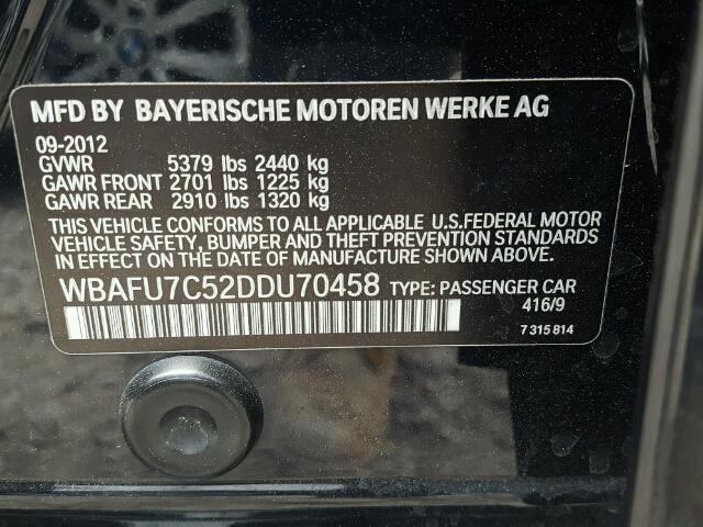 WBAFU7C52DDU70458 - 2013 BMW 535 XI Negro foto 10