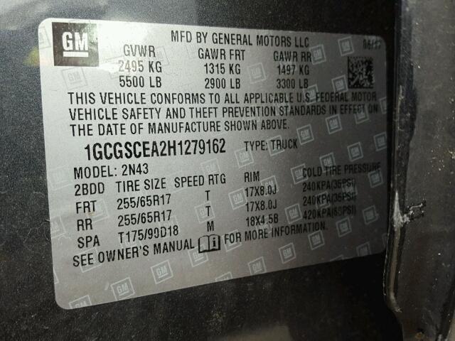 1GCGSCEA2H1279162 - 2017 CHEVROLET COLORADO L GRAY photo 10