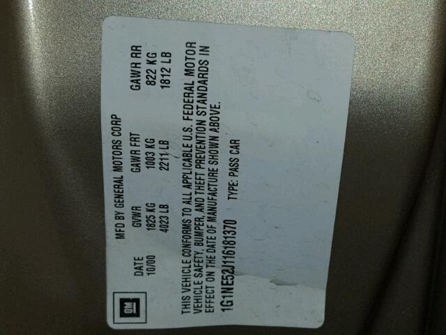 1G1NE52J116181370 - 2001 CHEVROLET MALIBU LS TAN photo 10