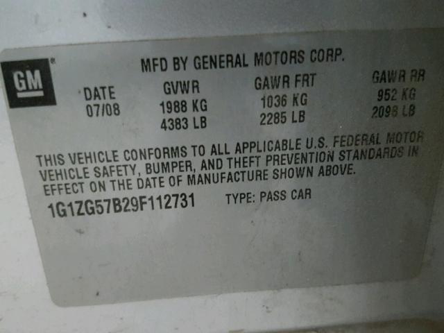 1G1ZG57B29F112731 - 2009 CHEVROLET MALIBU LS Gümüş foto 10