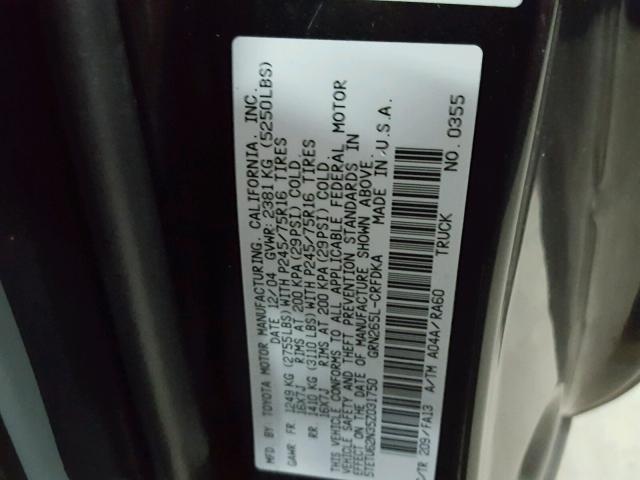 5TETU62N35Z031750 - 2005 TOYOTA TACOMA PRE BLACK photo 10