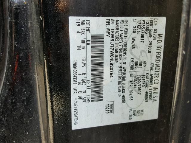 1FMRU17W04LB20764 - 2004 FORD EXPEDITION BLACK photo 10