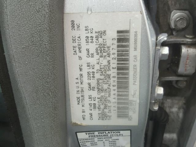 4A3AA46H81E129773 - 2001 MITSUBISHI GALANT ES SILVER photo 10