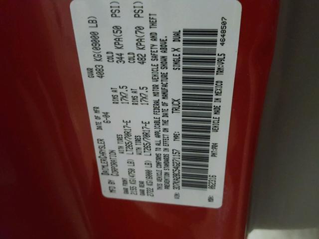 3D7KA28C54G271157 - 2004 DODGE RAM 2500 S RED photo 10