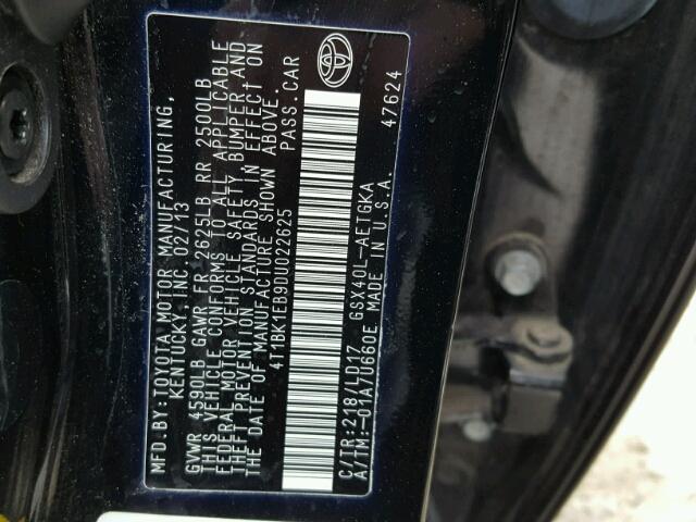 4T1BK1EB9DU022625 - 2013 TOYOTA AVALON BAS BLACK photo 10