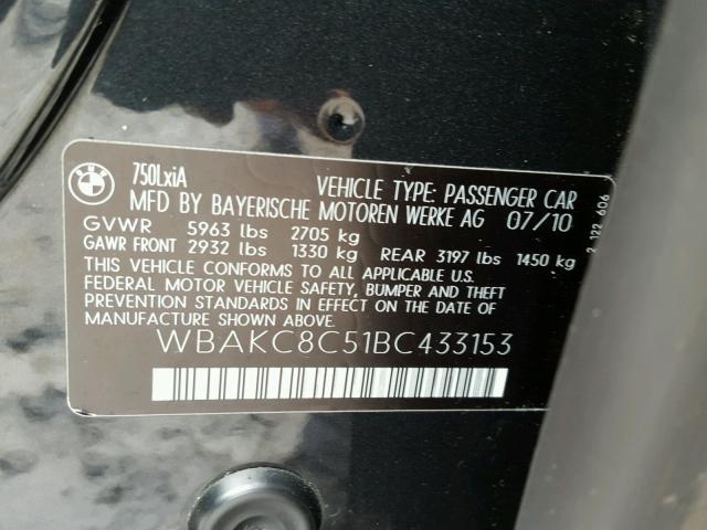 WBAKC8C51BC433153 - 2011 BMW 750 BLACK photo 10