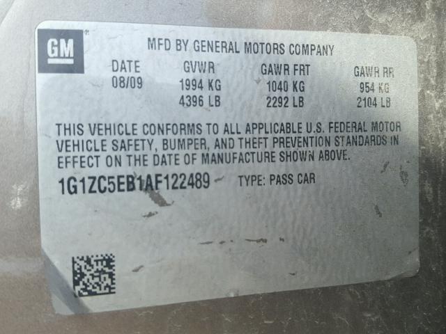 1G1ZC5EB1AF122489 - 2010 CHEVROLET MALIBU 1LT 棕色 照片 10