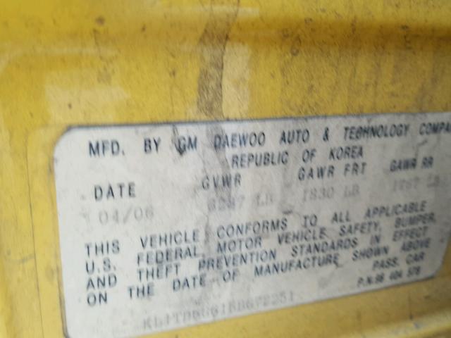 KL1TD66616B672251 - 2006 CHEVROLET AVEO BASE Դեղին լուսանկար 10