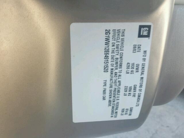 2G1WW12E649151520 - 2004 CHEVROLET MONTE CARL 金色 照片 10