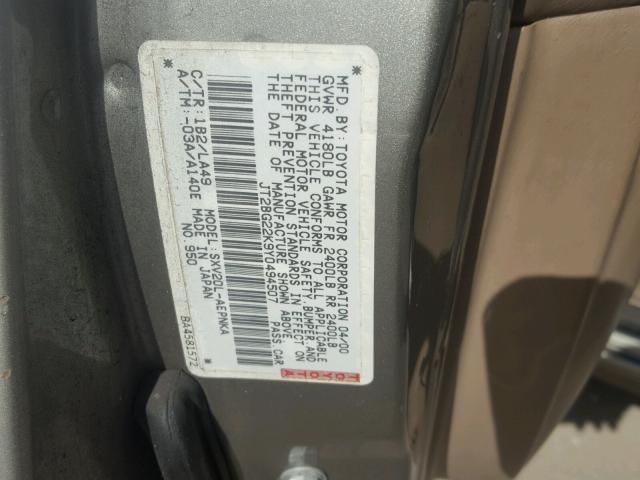 JT2BG22K9Y0494507 - 2000 TOYOTA CAMRY CE TAN photo 10