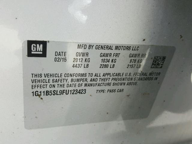 1G11B5SL9FU123423 - 2015 CHEVROLET MALIBU LS 银色 照片 10