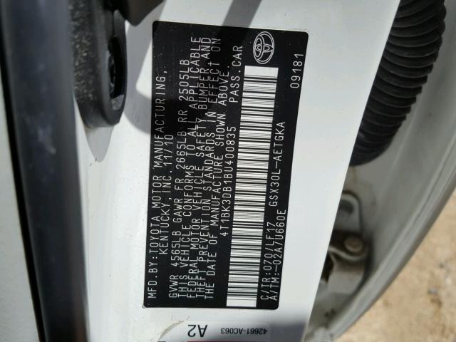 4T1BK3DB1BU400835 - 2011 TOYOTA AVALON BAS WHITE photo 10