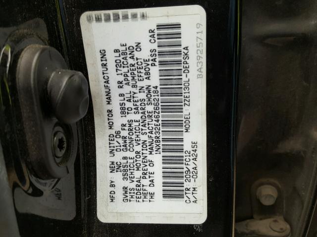 1NXBR32E46Z662184 - 2006 TOYOTA COROLLA CE BLACK photo 10