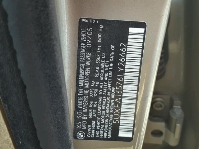 5UXFA13576LY26662 - 2006 BMW X5 3.0I GOLD photo 10