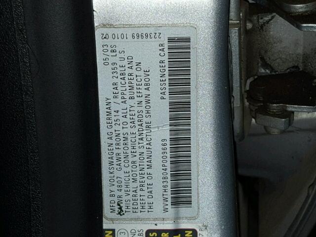 WVWTH63B04P009669 - 2004 VOLKSWAGEN PASSAT GLX 银色 照片 10