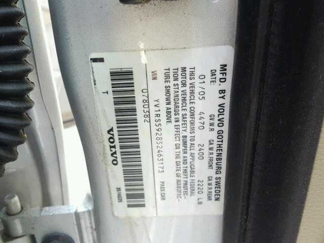 YV1RS592852463173 - 2005 VOLVO S60 2.5T SILVER photo 10