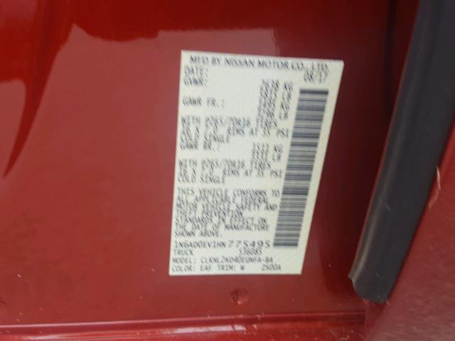 1N6AD0EV1HN775495 - 2017 NISSAN FRONTIER S RED photo 10