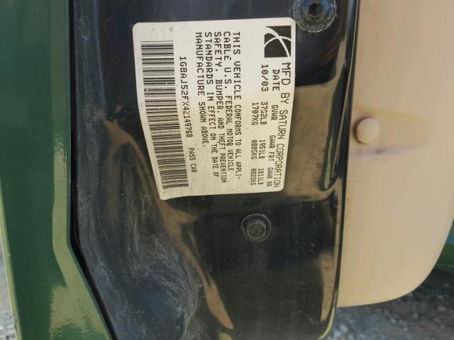 1G8AJ52FX4Z149768 - 2004 SATURN ION LEVEL მწვანე ფოტო 10