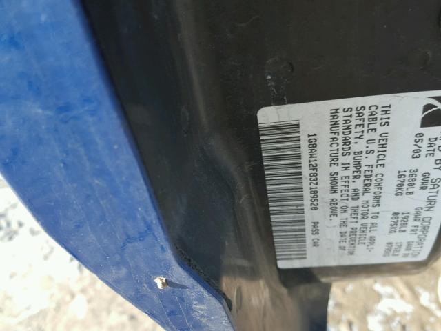 1G8AW12F83Z189520 - 2003 SATURN ION LEVEL BLUE photo 10