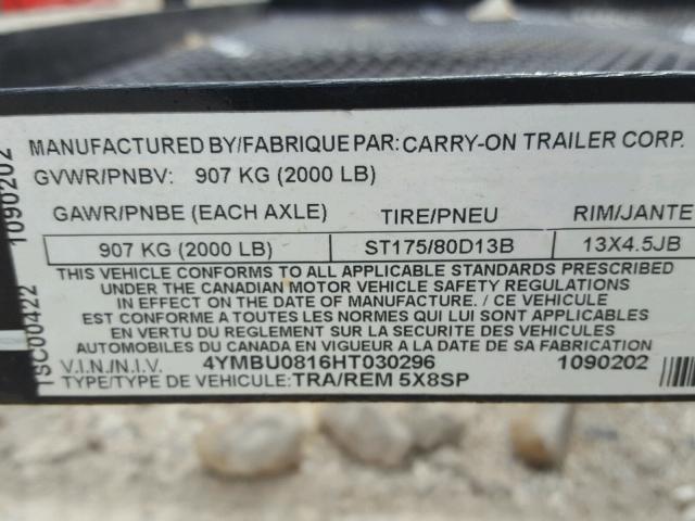 4YMBU0816HT030296 - 2017 CARR TRAILER BLACK photo 10