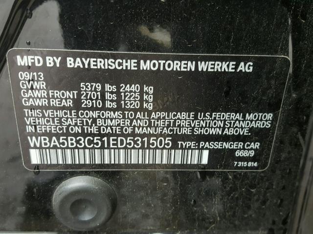 WBA5B3C51ED531505 - 2014 BMW 535 XI Қара фото 10