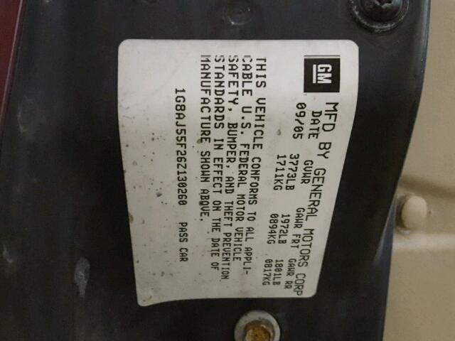 1G8AJ54F55Z139020 - 2005 SATURN ION LEVEL BURGUNDY photo 10