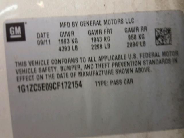 1G1ZC5E09CF172154 - 2012 CHEVROLET MALIBU 1LT 灰色 照片 10