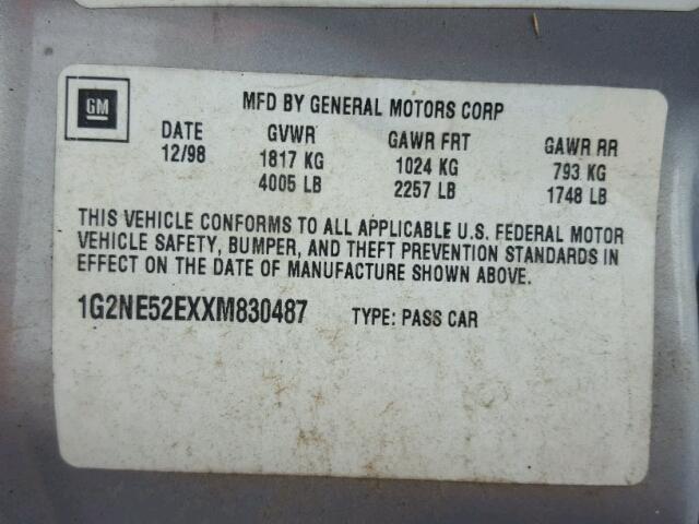 1G2NE52EXXM830487 - 1999 PONTIAC GRAND AM S 灰色 照片 10