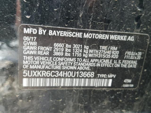 5UXKR6C34H0U13668 - 2017 BMW X5 XDRIVE5 BLACK photo 10