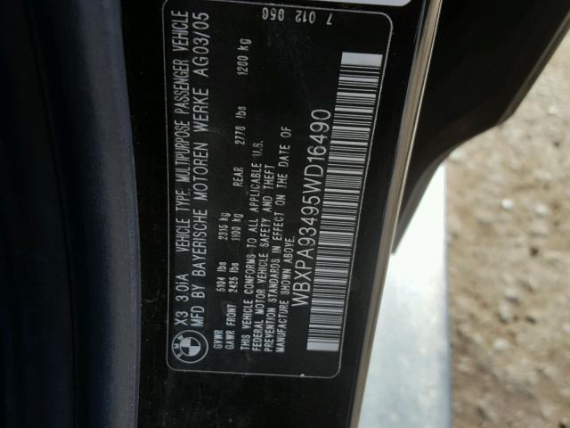 WBXPA93495WD16490 - 2005 BMW X3 3.0I BLACK photo 10