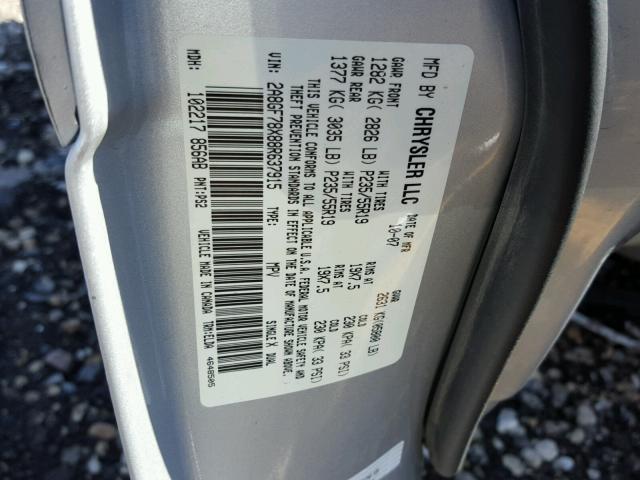 2A8GF78X88R637915 - 2008 CHRYSLER PACIFICA L SILVER photo 10