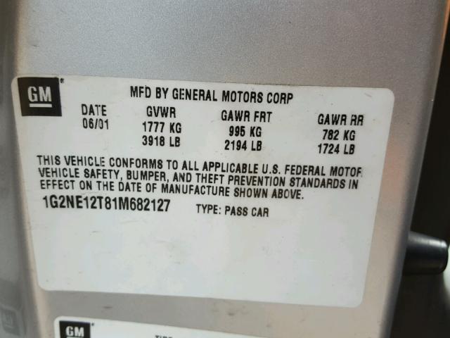 1G2NE12T81M682127 - 2001 PONTIAC GRAND AM S Gümüş foto 10