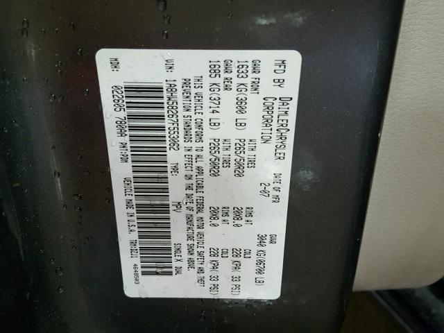 1A8HW58267F553062 - 2007 CHRYSLER ASPEN LIMI GRAY photo 10