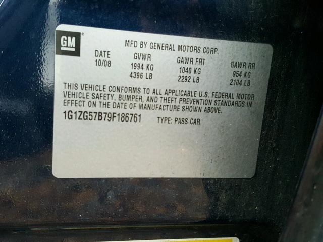 1G1ZG57B79F186761 - 2009 CHEVROLET MALIBU LS ლურჯი ფოტო 10