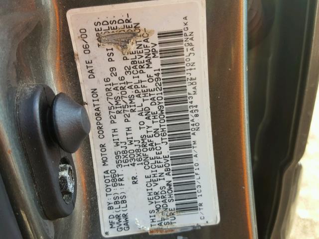 JT6HT00W9Y0122941 - 2000 LEXUS LX 470 GRAY photo 10