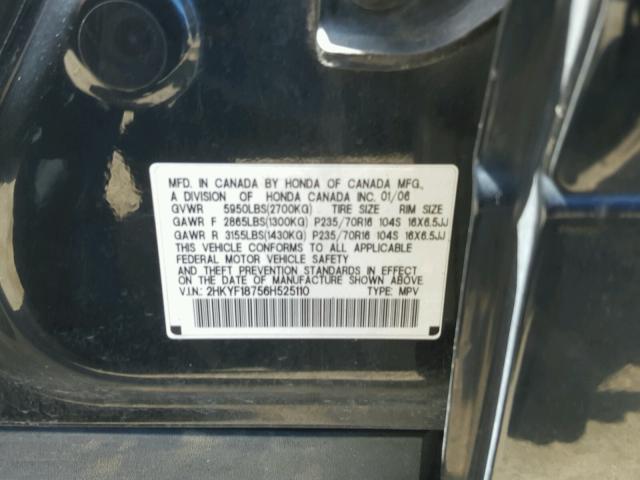 2HKYF18756H525110 - 2006 HONDA PILOT EX BLACK photo 10